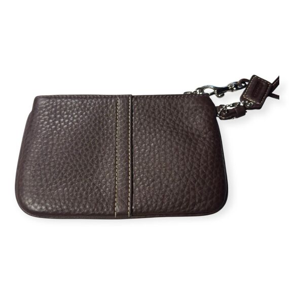 Coach Brown Pebbled Leather Wristlet Zippered Pink Interior Vintage - Picture 2 of 3
